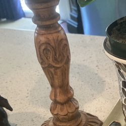 Hand Carved Wooden Candlestick 