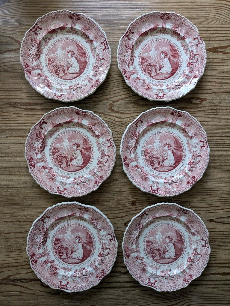 Antique Pink Transferware Plates
