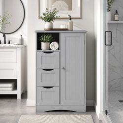 Gray Storage Cabinet – Drawers, Door & Shelf