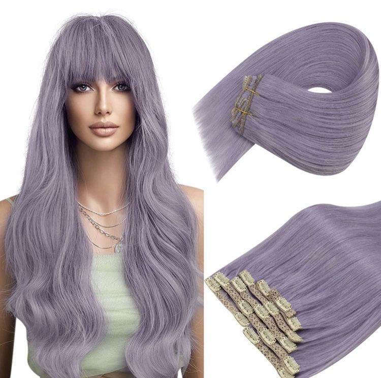 Purple Clip in natural Human Hair Extensions 7pcs 120g 20inch