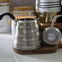 Barista Warrior Gooseneck Kettle with Thermometer - 1.2L Pour Over Coffee & Tea Kettle, 18/8 Stainless Steel Gooseneck Kettle Pot, Precision Pour Drip