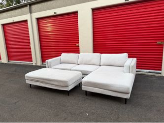 Light Grey 2 Piece U Shape Sectional Sofa With Ottoman