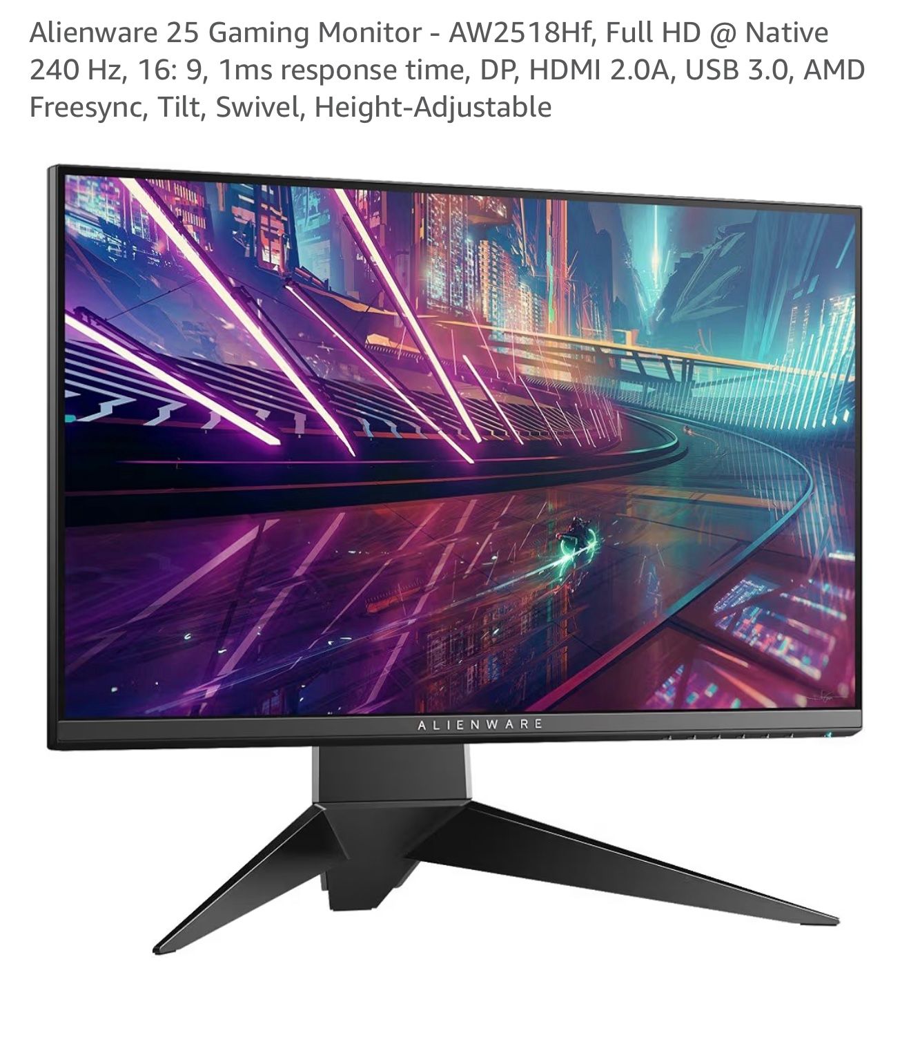 Alienware AW2518HF 25″ 240Hz Gaming Monitor – Good Condition