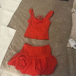 Red 2 Piece Summer Skirt And Top