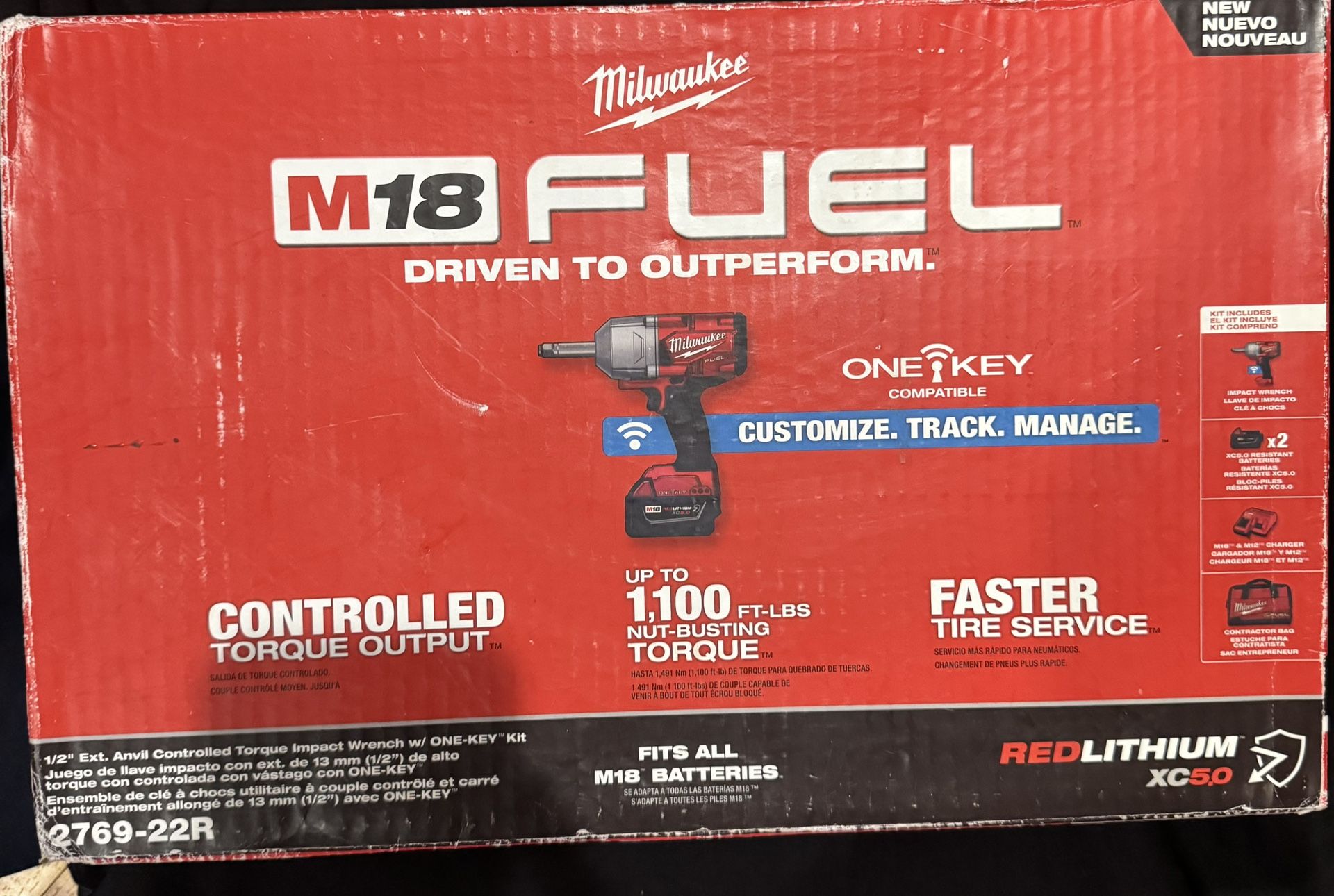 M18 FUEL ONE-KEY 18V Li-Ion Brushless Cordless 1/2 in. Ext Anvil Controlled Torque Impact Wrench w/Resistant Batteries