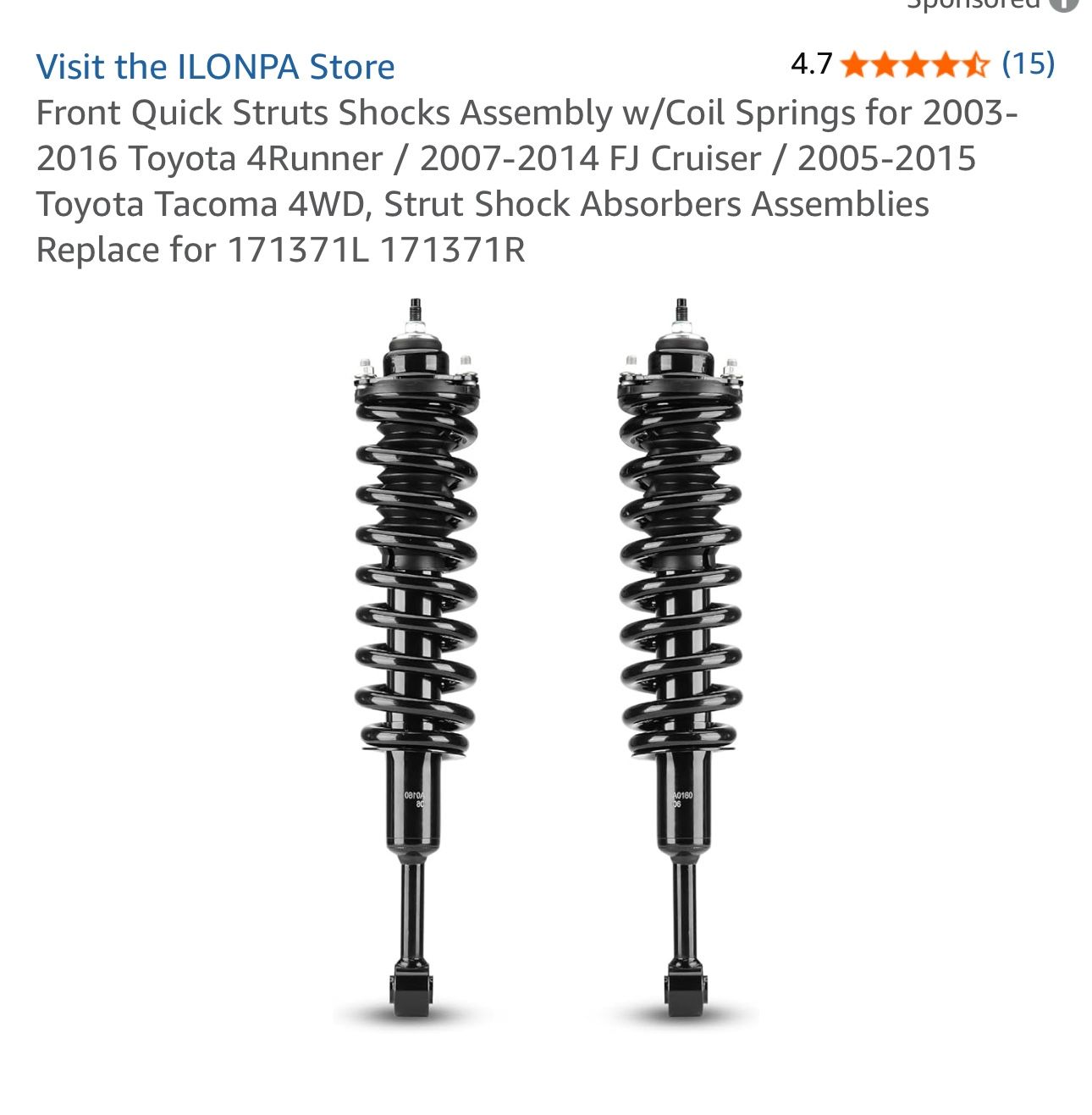Front Quick Struts Shocks Assembly w/Coil Springs for 2003-2016 Toyota ...