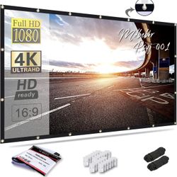 Mdbebbron 120 inch Projection Screen 16:9 Foldable Anti-Crease Portable Projector Movies Screens for Home Theater Outdoor Indoor Support Double Sided 