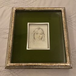 Framed Pencil Sketch of Young Girl on Silk