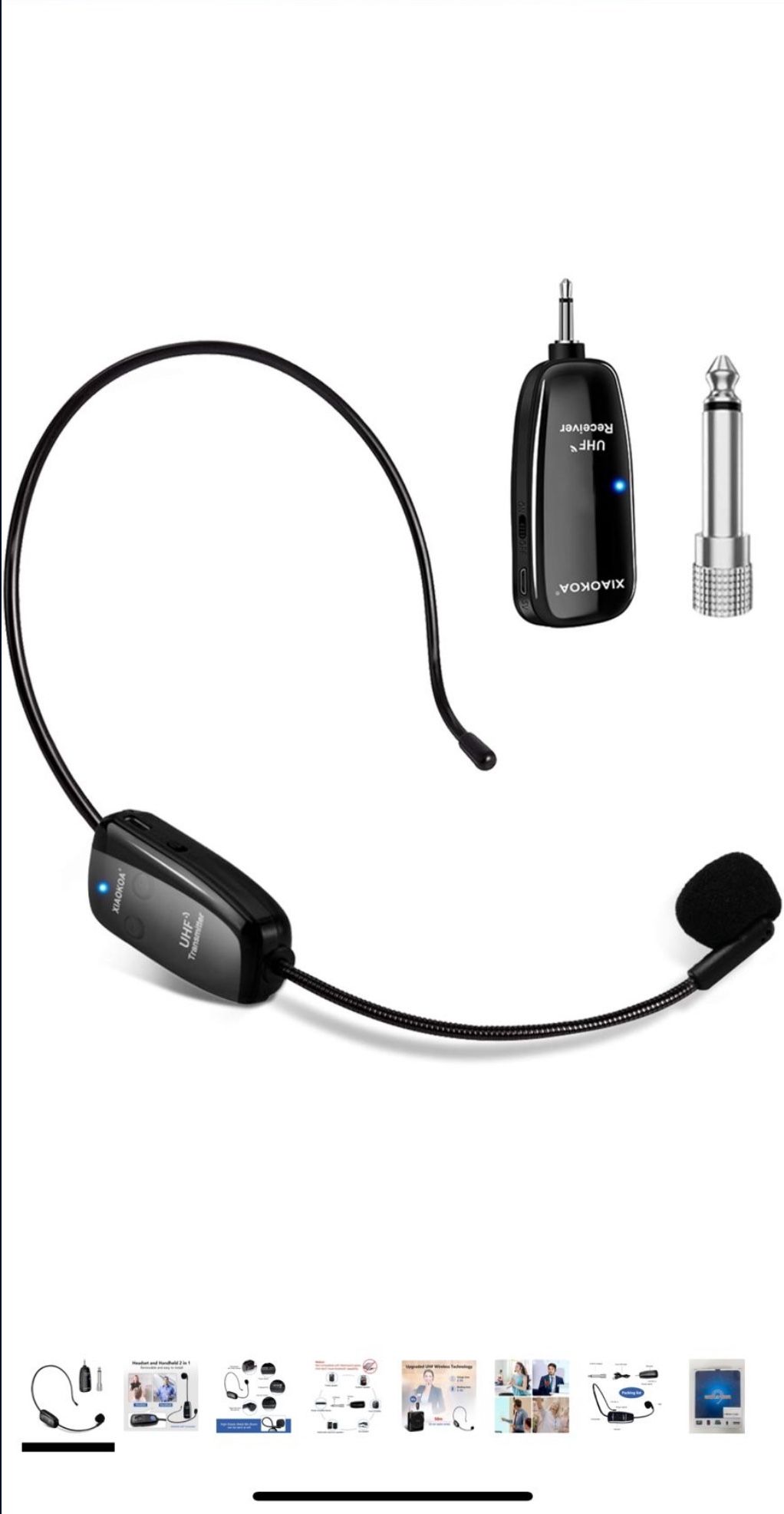 XIAOKOA UHF12 Wireless Microphone Headset, 160ft Range, Dual Micro USB Charging, Suitable for Teaching, Stage Performers, Fitness Instructors
