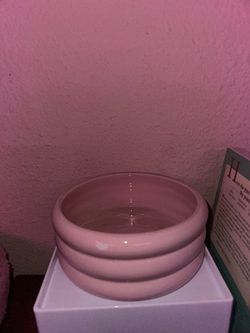 Pink Ceramic Pet Ridged Bowl