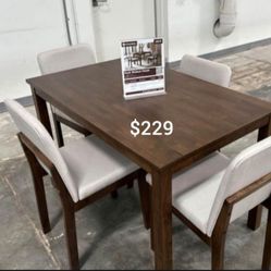 Small 5-pc Dining Table Set Walnut Finish 