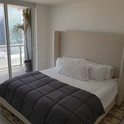 King Size South Cone Stella Cream Upholstery Height Bed