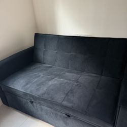 Black Convertible Futon Sofa Bed with Storage – Great Condition 