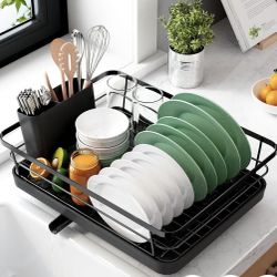 Kitsure Dish Drying Rack for Kitchen Counter, Stainless Steel Sink Organization and Storage Essentials with Cutlery Holder, Home and Appartment Decor,