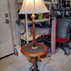 50 Yrs Old Vintage Floor Lamp Built In Table Real Wood