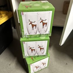 12 Max & Luey Jingle Whimsical Reindeer Christmas 20 Ounce Glasses Tumblers 