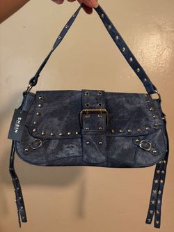 SHEIN Denim Studded Shoulder Bag