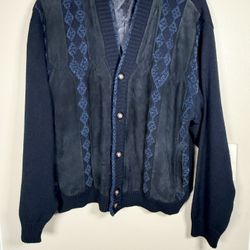 Vintage Giuly & Paul Suede & Merino Cardigan Made in Italy size 46/M 