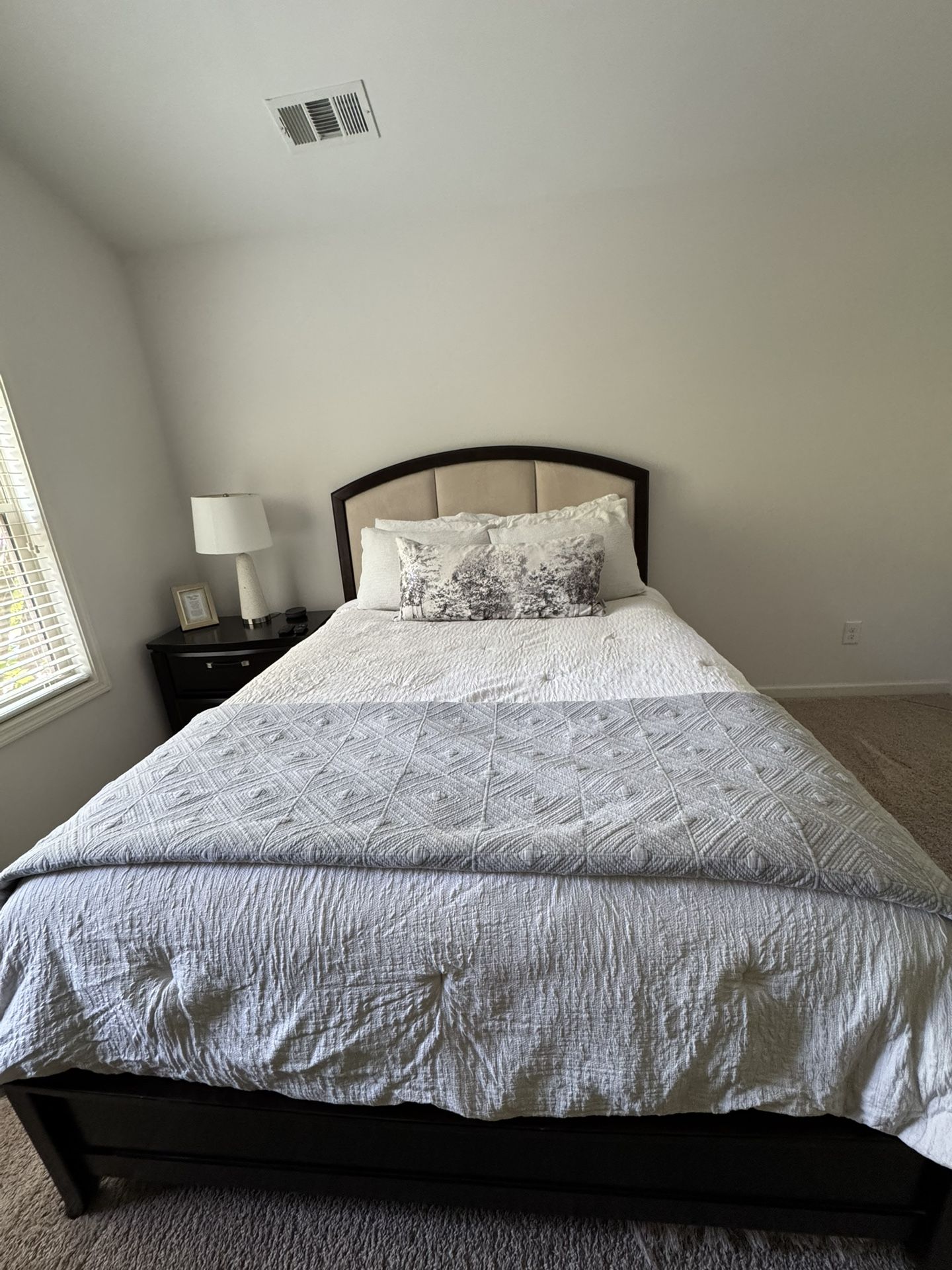 Queen Upholstered Bed Frame + Pillow-Top Mattress + Box Spring 