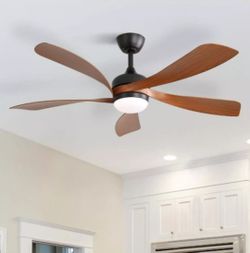52-inch Black Modern Downrod Indoor ABS 5 Blades LED Ceiling Fan