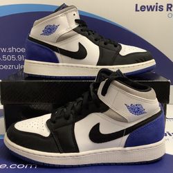 Size 6y|Reconditioned Air Jordan 1 Mid White Black Royal Kids Size 6y