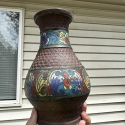 Antique Bronze Enamel export vintage vase unique beautiful