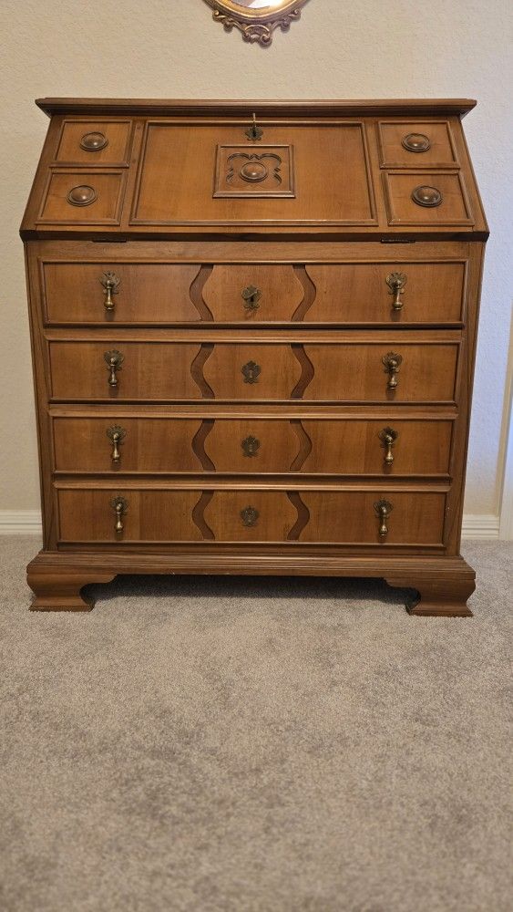 Vintage Wood Drop Front Secretary Writing Desk