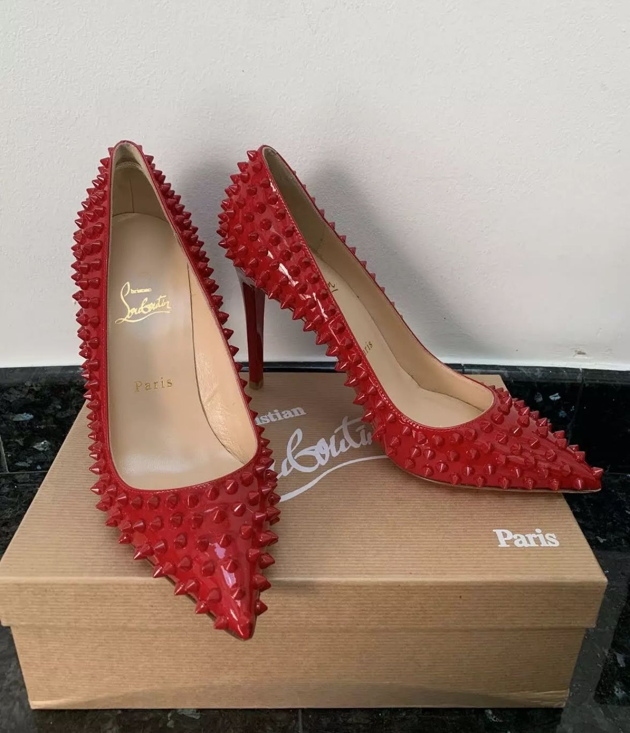 Christian Louboutin Pigalle Spikes 120 Patent in Red Women's Size