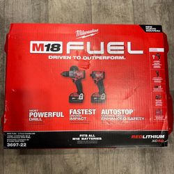 Milwaukee M18 FUEL 18V Lithium-Ion Brushless Cordless Hammer Drill and Impact Driver Combo Kit (2-Tool) with 2 Batteries