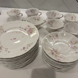 Theodore Haviland Lavender Flower Plates Teacup Saucer 
