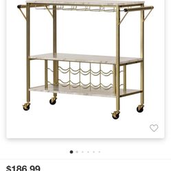 Maliza Bar Cart with Wine Bottle Storage and Wine Glass Rack Gold