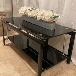 2-Tier Coffee Table with Black Charcoal Glass