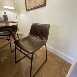 Brown Faux Leather Dining Chairs Black Metal Legs