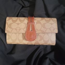 Used Coach Signature Brown Tri-fold Wallet