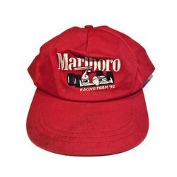 Vintage Marlboro Racing Team '92 Snapback Truckers Embroidered Red Hat Cap 