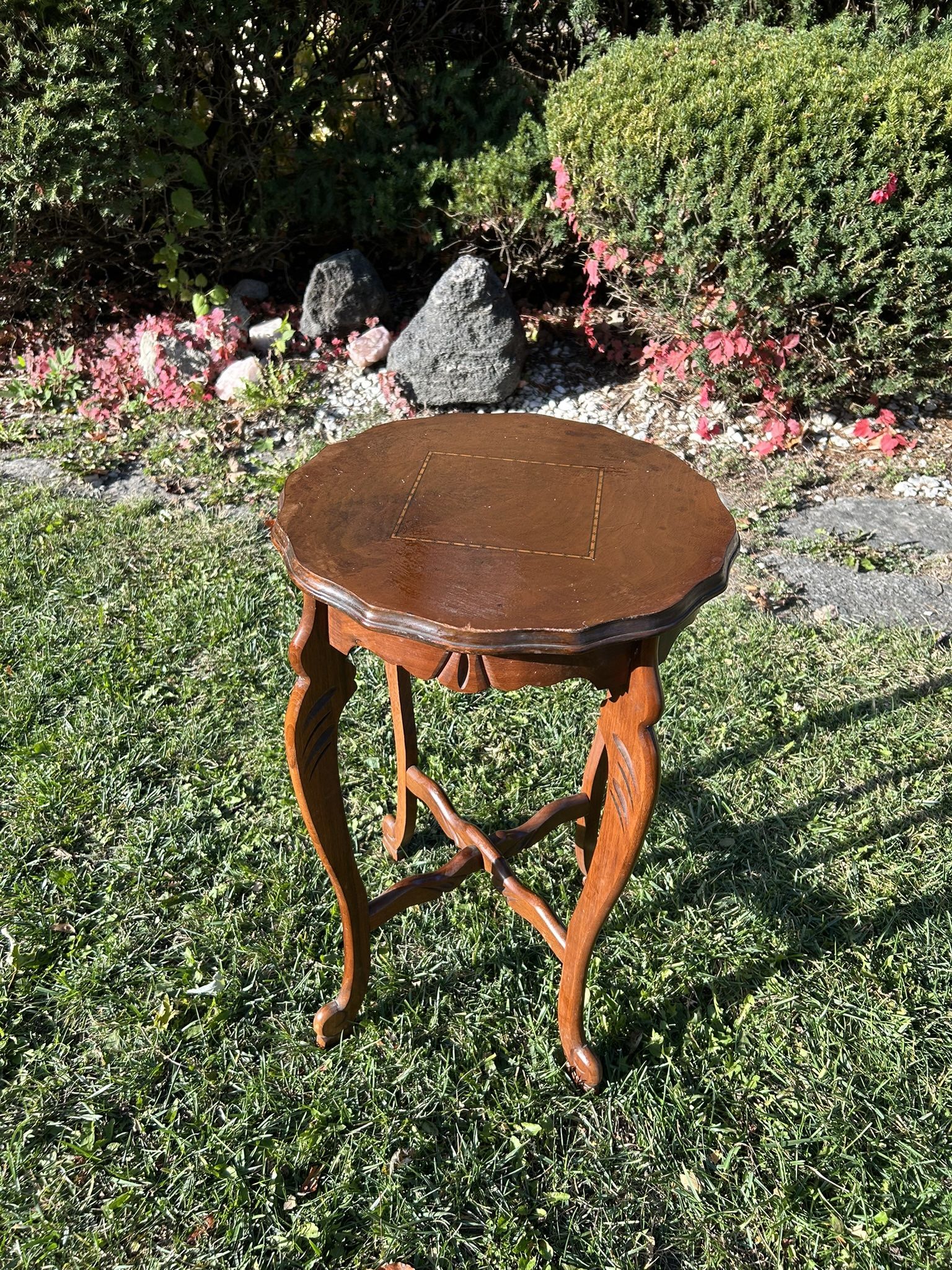 Carved Walnut Inlaid Lamp Table / End Table