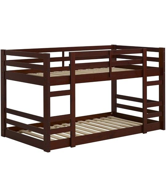 Walker Edison Alexander Classic Solid Wood Stackable Jr Twin over Twin Bunk Bed, Twin over Twin, Espresso