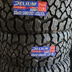 (4) 33x12.50r17 Delium A/T Tires 33 12.5 17 Inch AT 10-ply LT E Rated 