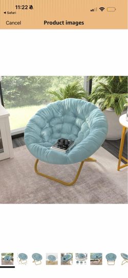 EMMA + OLIVER Gray Oversized 38" Foldable Saucer Chair Soft Gold Frame, Portable, No Assembly Required, 300 LB. Weight Capacity 135