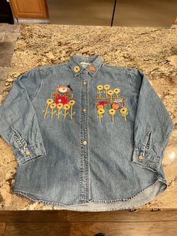 Passports Autumn Scarecrows  Long Sleeve Denim Shirt M