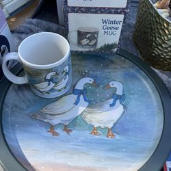 Vintage McCrory Winter Geese Mug & Platter 
