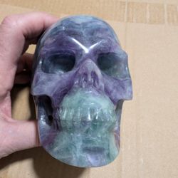 Rare 5" Green And Purple Flourite Skull Crystal Gemstone Hand Carved
