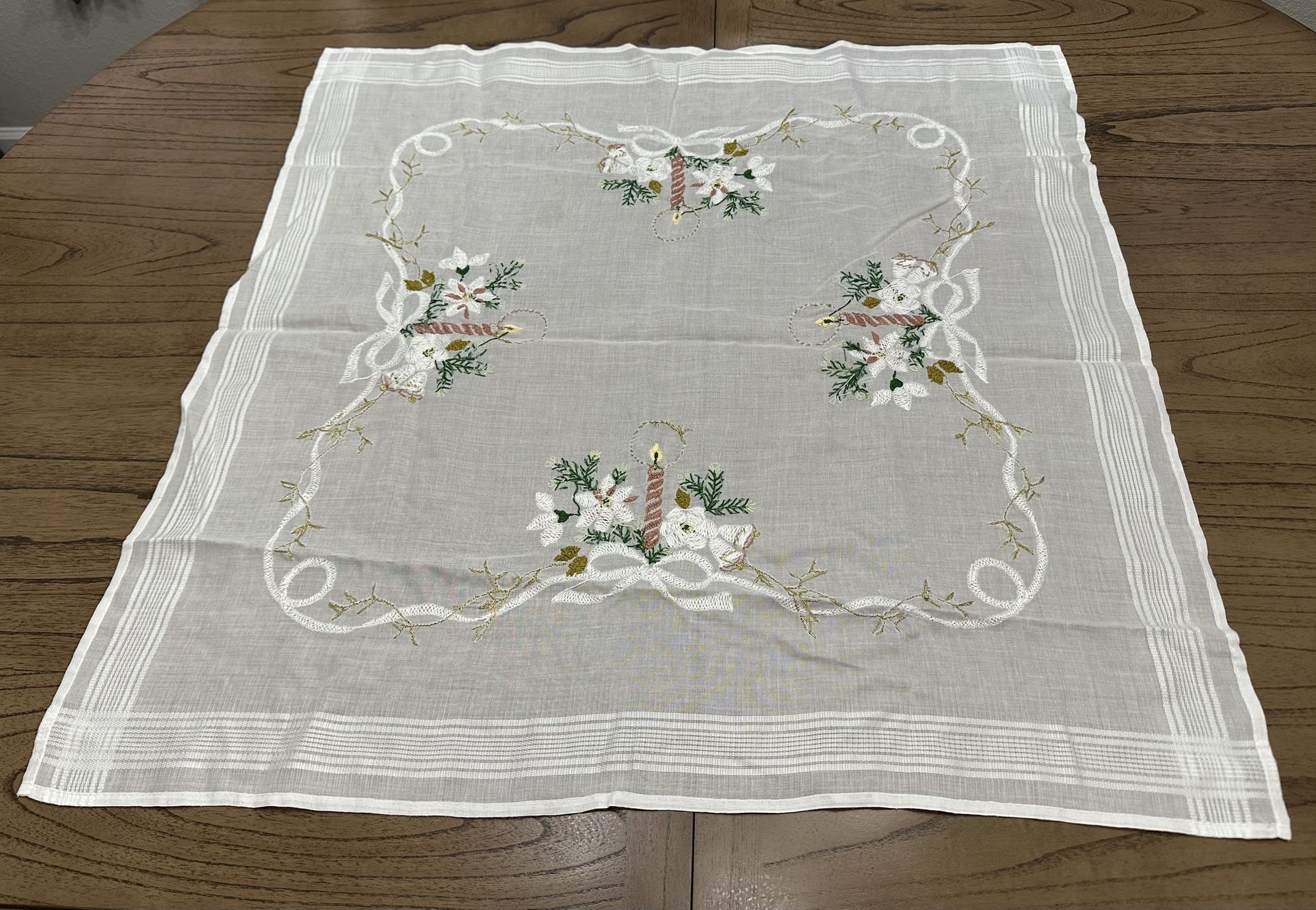 Christmas Tablecloth Embroidered 32” Square