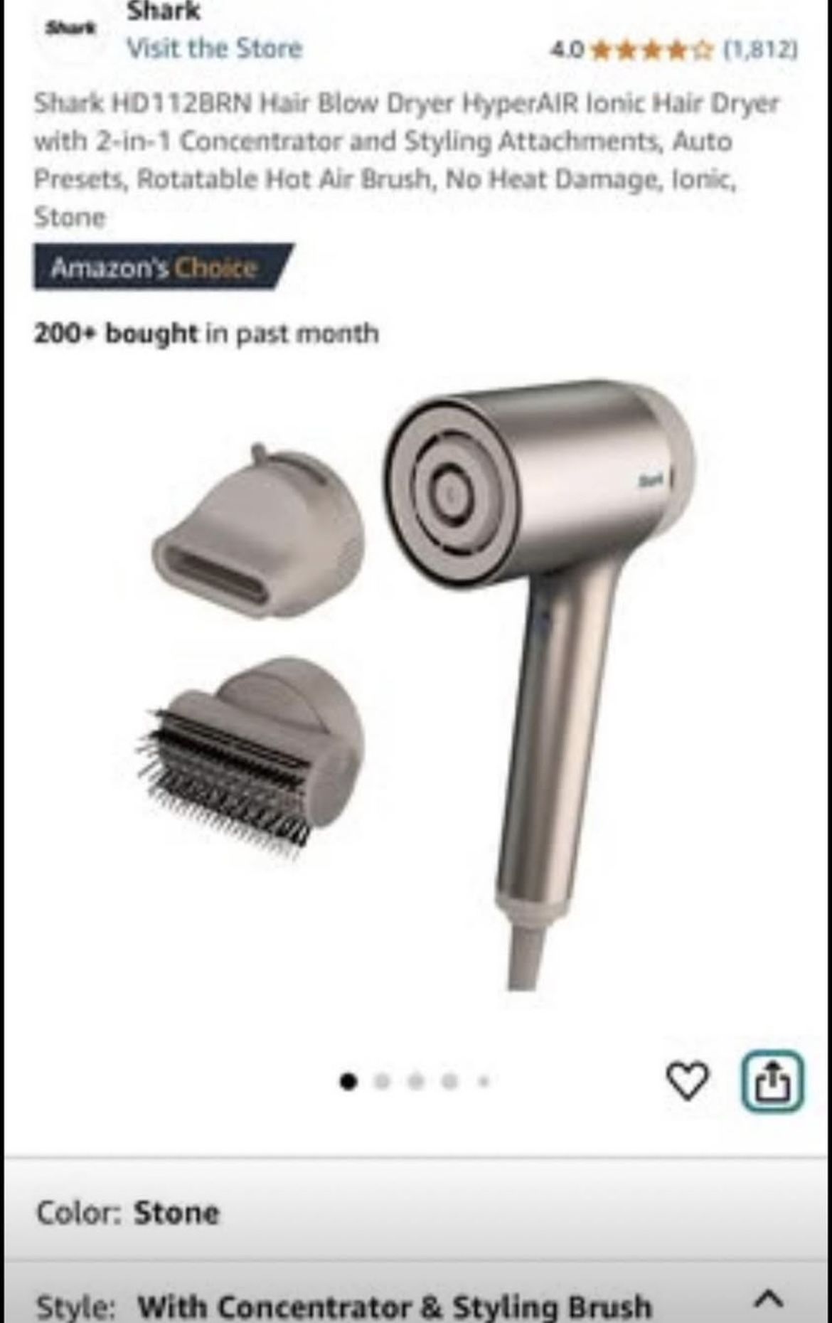 Shark HD112BRN Hair Blow Dryer HyperAIR Ionic Hair Dryer with 2-in-1 Concentrator and Styling Attach