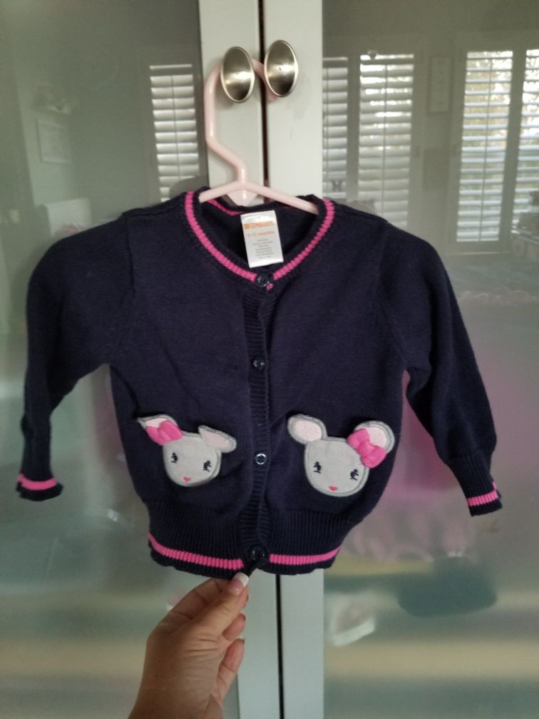 Gymboree Girls Mouse Sweater Cardigan Navy 12-18 months