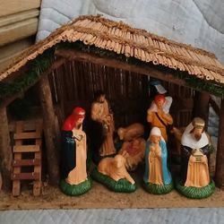 Handmade Manger & Porcelain Figures 