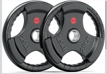 2-Inch Three-Grip Rubber Olympic Plates,Cast Iron Barbell Weights,2X5LB,2X10LB,2X25LB.