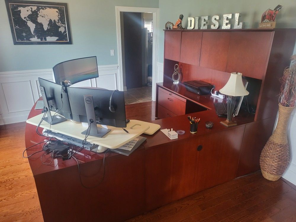 Large Wooden U Shaped Executive Desk