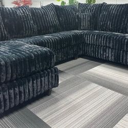 Black Corduroy U sectional  with end Sofa