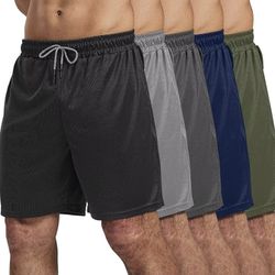 Size XL 5 Pack Gym Shorts for Men 7 inch, Mens Athletic Running Shorts Dry Fit & Mesh Active Workout Shorts for Men with Pockets